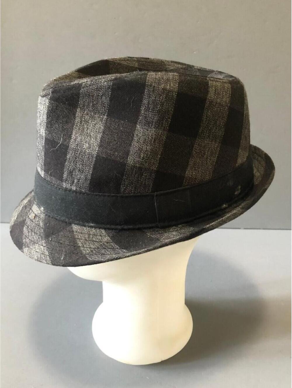 VINTAGE STYLE EXPLICIT GRAY & BLACK CHECKERED PLAID FEDORA OR TRILBY HAT S/M